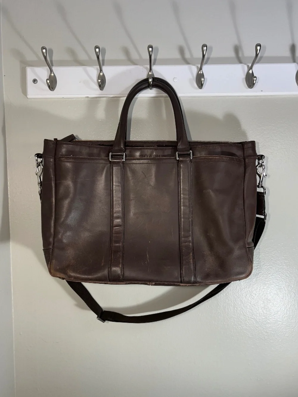 Coach Lexington F70916 Brown Leather Briefcase Carry-all Messenger Shoulder Bag